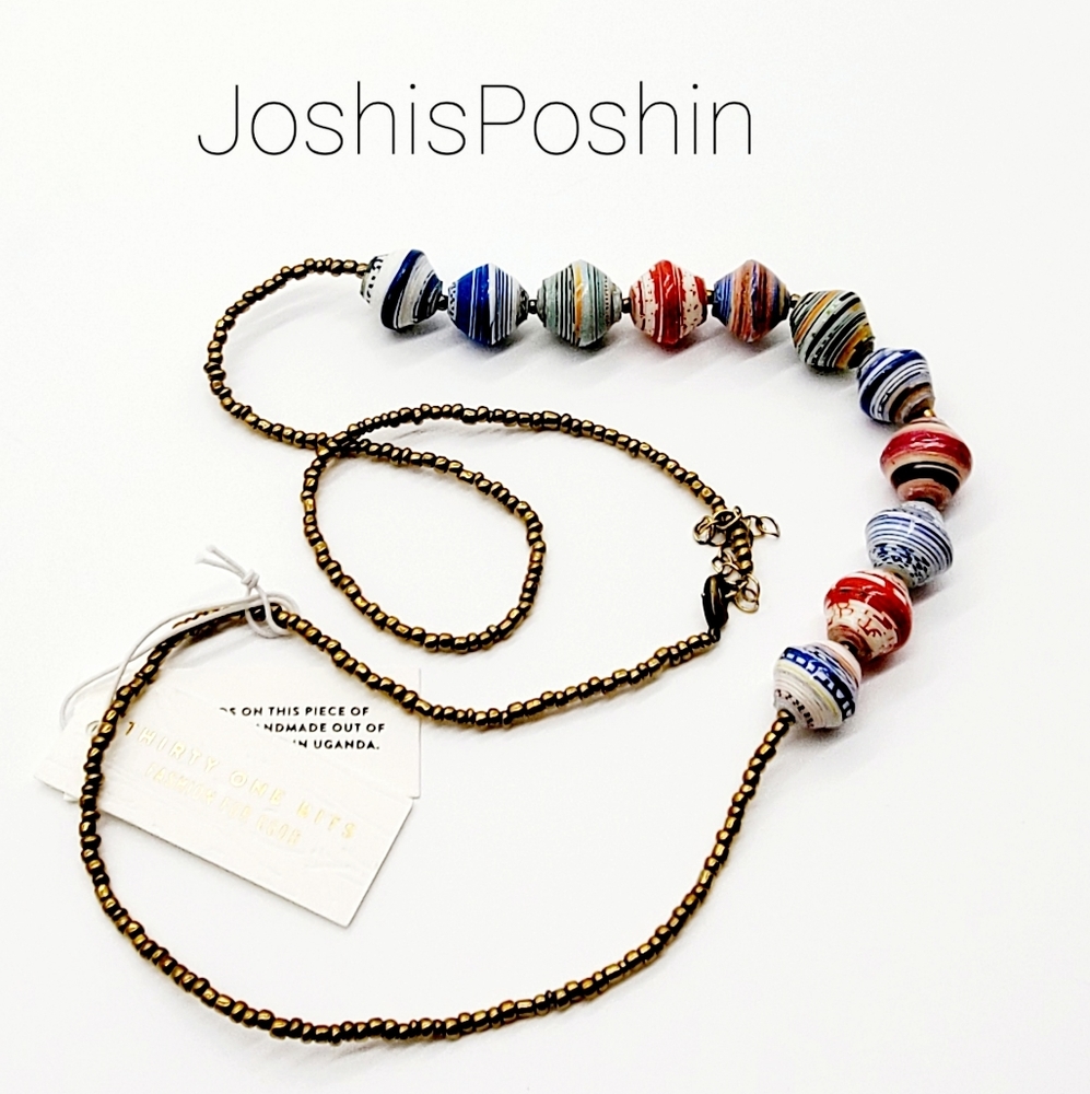 Handmade marble shaped paper beads necklace